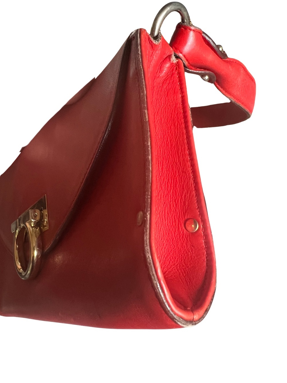 Salvatore Ferragamo Red Leather Shoulder Bag with Gold Ring Hardware - Picture 5 of 9